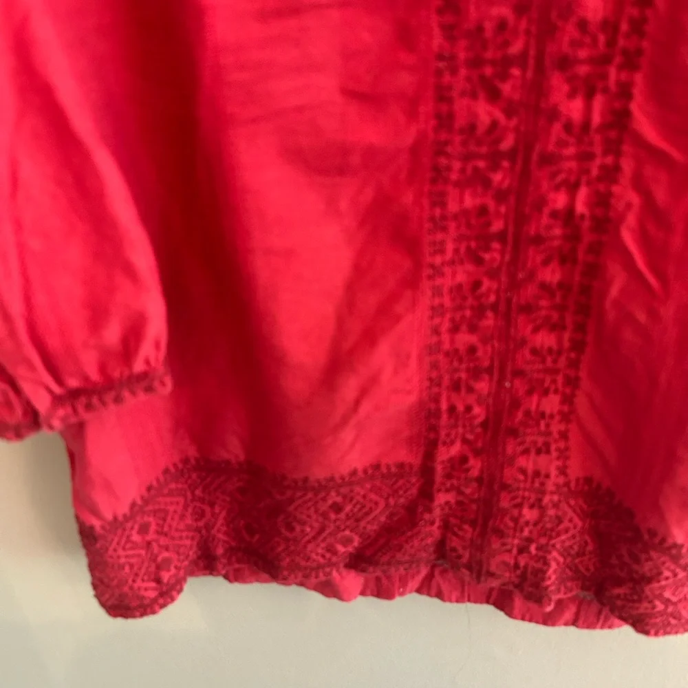 Madewell red Camelia Embroidered Tassel Tunic Size XS 100% cotton
